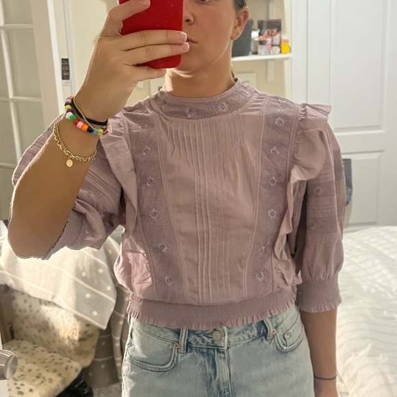 Aritzia/Sunday Best, purple blouse with lace detail, S - Picture 2 of 3